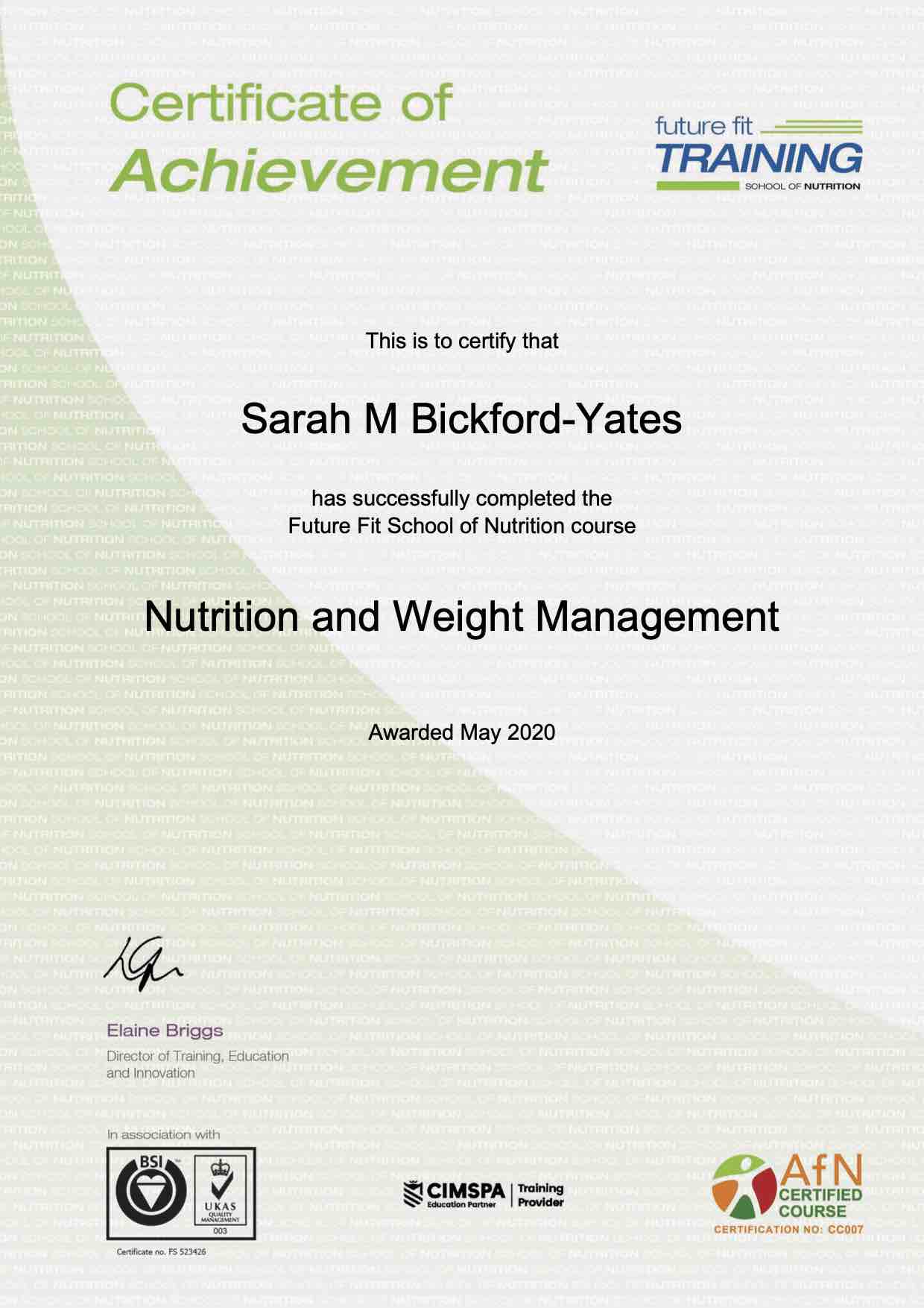 Nutrition and Weight Management Qualification